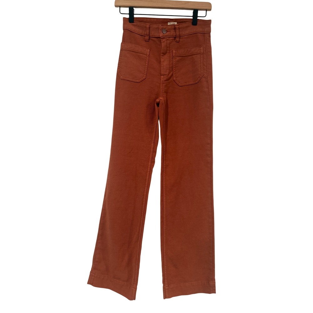 Faherty Brand Women Rust Orange High Rise Wide Leg Patch Pocket Pants Size 25